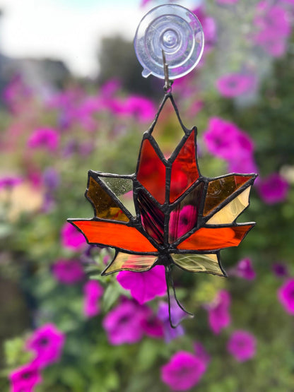 Autumn Maple Leaf Stained Glass Window Hanging