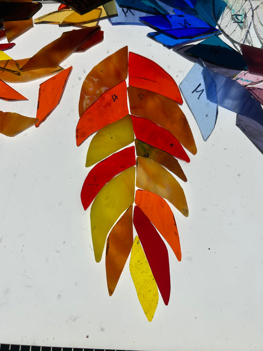 Handcrafted Stained Glass Feather – Warm Amber & Sunset Tone Sun Catcher