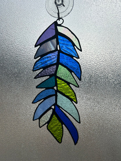 Handcrafted Stained Glass Feather – Blue & Green Sun Catcher