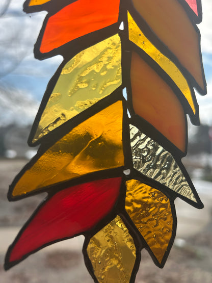 Handcrafted Stained Glass Feather – Warm Amber & Sunset Tone Sun Catcher