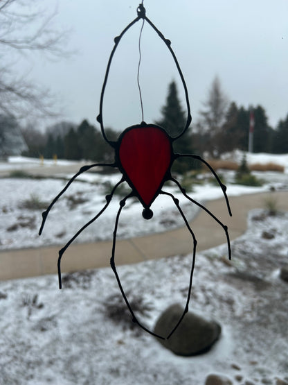 Handcrafted Stained Glass Spider “Ember Thread”