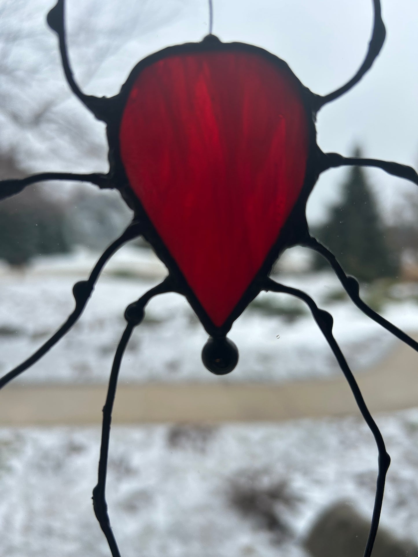 Handcrafted Stained Glass Spider “Ember Thread”