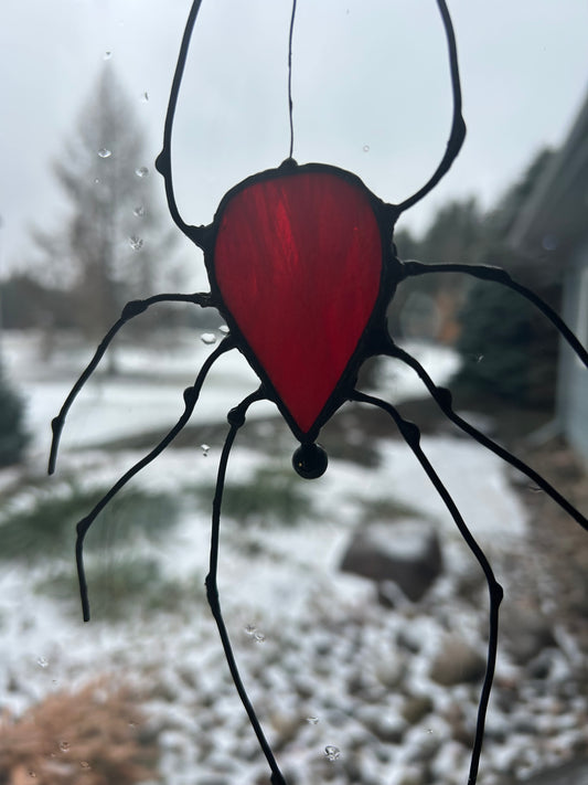 Handcrafted Stained Glass Spider “Ember Thread”