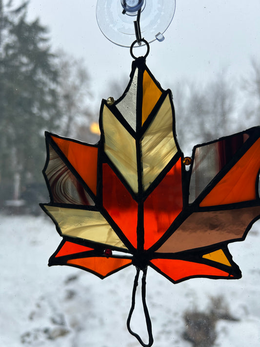 Autumn Maple Leaf Stained Glass Window Hanging