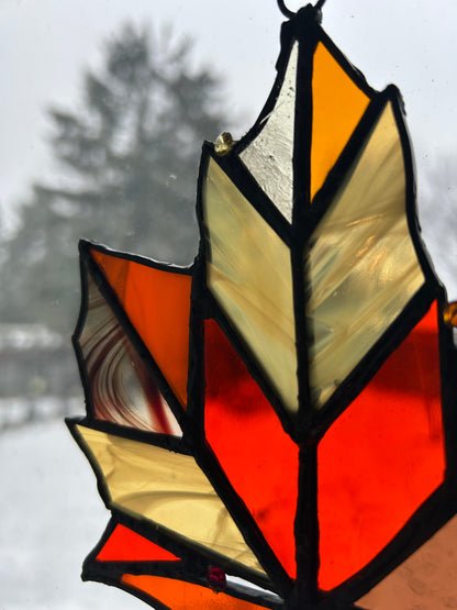 Autumn Maple Leaf Stained Glass Window Hanging