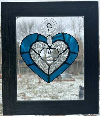 Blue Heart Crystal Stained Glass Window Hanging